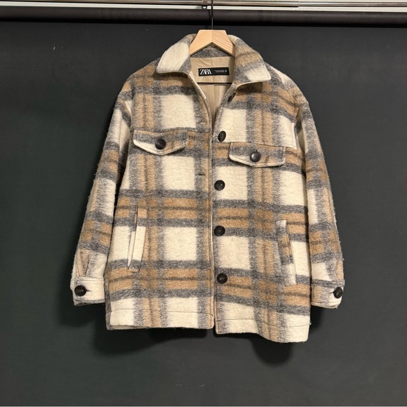Zara Coat Jacket 65% Wool Plaid - Picture 4 of 10